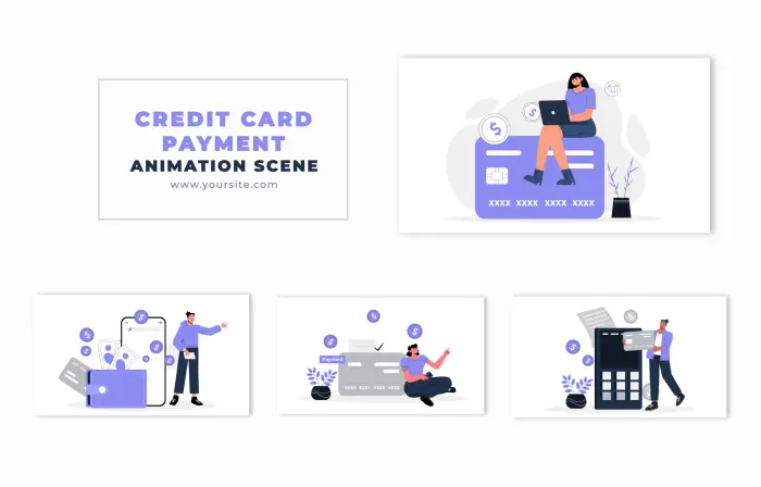 Credit Card Payment Concept Flat 2D Vector Design Animation Scene
